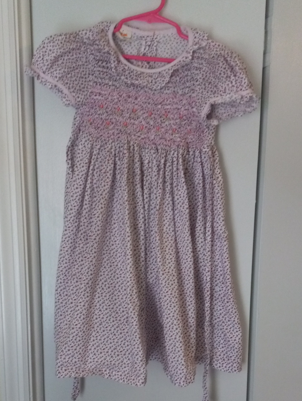 Smocked Lavender Floral Girls' Dress with Puff Sleeves